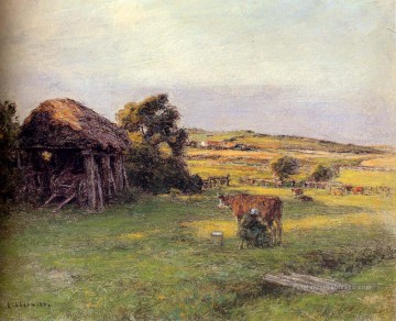  paysanne Art - Paysage avec une paysanne traire une vache scènes rurales paysan Léon Augustin Lhermitte